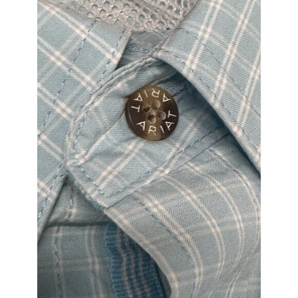 Ariat Shirt Men's 2XL Blue White Pro Series Plaid Button Down Long Sleeve - Picture 3 of 9